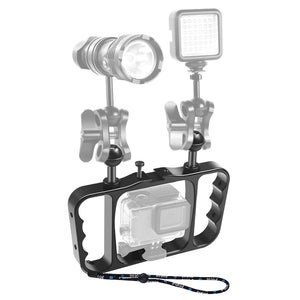 Aluminum Dual Handheld Diving Light Arm Mount for Action Cameras | Silver