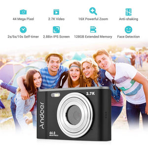 2.7K Full HD 44MP 16x Zoom Digital Camera for Kids | 2.88" Screen | Silver