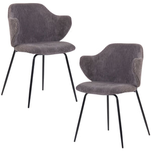 Set of 2 Dining Chairs | Corduroy Cord Fabric | Dark Grey Lincoln