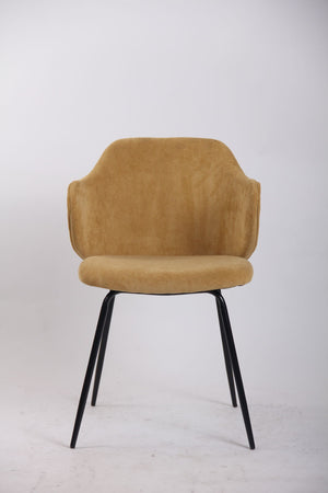 Set of 2 Dining Chairs | Corduroy Cord Fabric | Metal Legs | Mustard Yellow