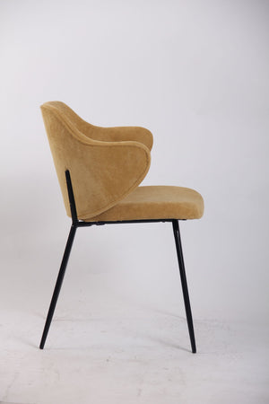 Set of 4 Dining Chairs | Corduroy Cord Fabric | Metal Legs | Mustard Yellow