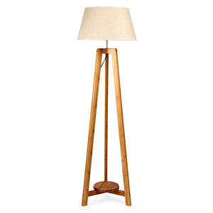 155cm Large Bamboo Wooden Tripod Floor Lamp | Beige Linen Light Shade