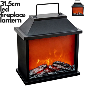 LED Fireplace Lantern | 31.5cm | Battery Operated | Metal/Glass | Home Decor | Large