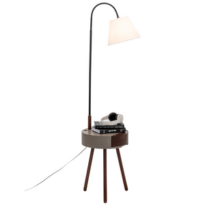 Florence Tripod Lamp with Shelf Storage Drawer | Bedside Table Light with USB Charger