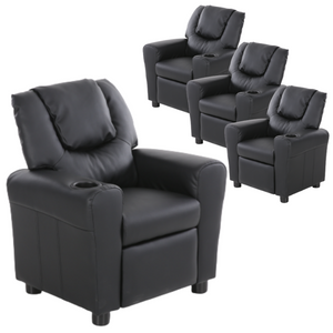 Set of 4 Oliver Kids Recliner Chair Sofa | Children Lounge Couch PU Armchair | Black