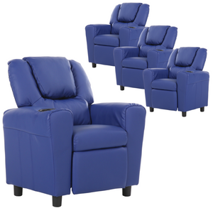 Set of 4 Oliver Kids Recliner Chair Sofa | Children Lounge Couch PU Armchair | Blue