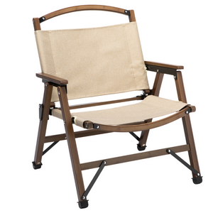 Bamboo Canvas Foldable Outdoor Camping Chair | Wooden Travel Picnic Park | Khaki/Beige