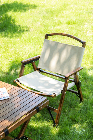 2x Bamboo Foldable Outdoor Camping Chair | Wooden Travel Picnic Park | Folding | Khaki/Beige