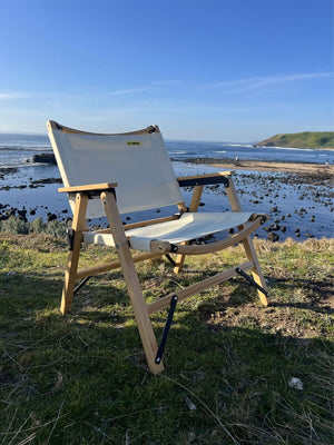 Bamboo Canvas Foldable Outdoor Camping Chair | Wooden Travel Picnic Park | Khaki/Beige