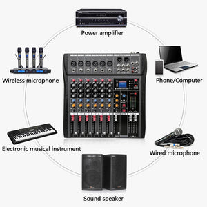 Hridz Audio Mixer | 6 Channels Bluetooth DJ Mixer | Live Studio Audio Console | USB & AUX Input | Amplifier Ready