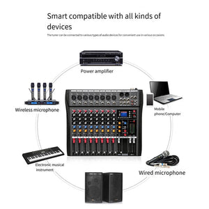 Hridz CT-80S Professional Audio Mixer | 8-Channel Bluetooth USB Mixer
