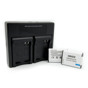 HRIDZ EN-EL23 Battery & Charger Set | For Nikon Coolpix B700, S810c, P600, P610S