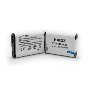 HRIDZ EN-EL23 Battery & Charger Set | For Nikon Coolpix B700, S810c, P600, P610S