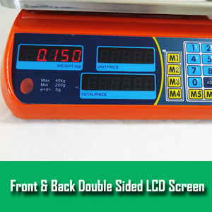 Kitchen Scale Digital | Commercial Postal Shop Electronic Weight | 40KG | Orange
