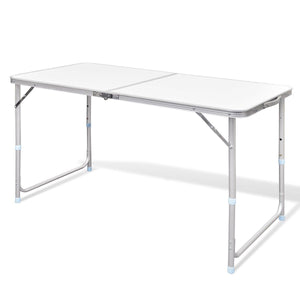Aluminium Folding Camping Picnic Table | Height Adjustable | 120x60cm | White