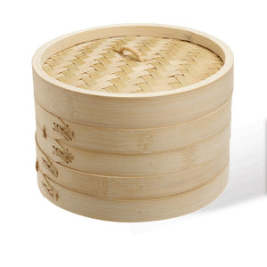8" Bamboo Steamer Set | 2 Steamer Baskets with Lid | Dumpling & Dim Sum Steamer