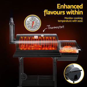2-in-1 BBQ Smoker & Charcoal Grill | Portable Offset Outdoor Barbecue Roaster