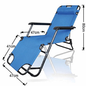 Reclining Sun Beach Deck Lounge Chair | Outdoor Folding Camping Fishing | Arm Rest | Blue