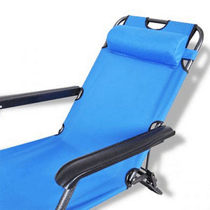 Reclining Sun Beach Deck Lounge Chair | Outdoor Folding Camping Fishing | Arm Rest | Blue