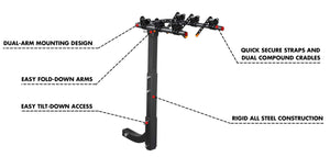 3-Bike Car Rear Rack | Foldable Steel Hitch Mount | Towbar Bicycle Carrier