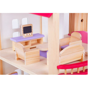 Wooden DIY Doll House | 3-Level | Pretend Play Toys | Full Furniture Set