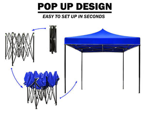 3x3m Pop-Up Gazebo | Outdoor Folding Tent | Marquee Market Canopy | Blue