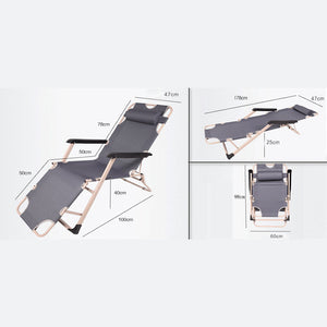 Reclining Sun Beach Deck Lounge Chair | Outdoor Folding Camping Fishing | Arm Rest | Grey