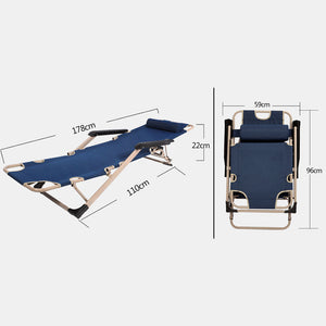 Reclining Sun Beach Deck Lounge Chair | Outdoor Folding Camping Fishing | Arm Rest | Navy