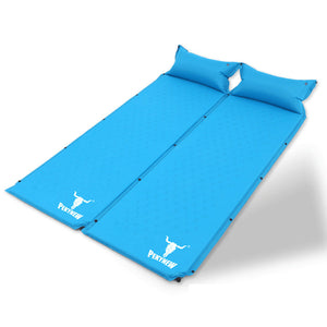 Double Air Bed | Self-Inflating Mattress | Camping Sleeping Mat | Joinable | Blue