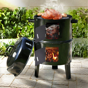 NEW 3-in-1 Portable Charcoal Vertical Smoker | BBQ Roaster Grill | Steel Water Steamer