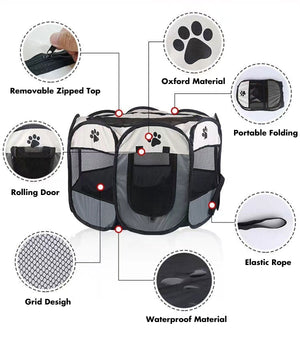 8-Panel Pet Playpen | Dog Puppy Cat Crate | Portable Tent Kennel | Medium | Grey