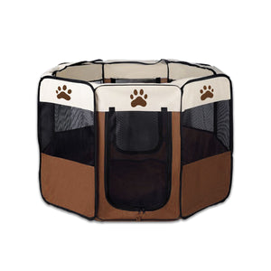 8-Panel Pet Playpen | Dog Puppy Cat Crate | Portable Tent Kennel | Extra Large | Brown