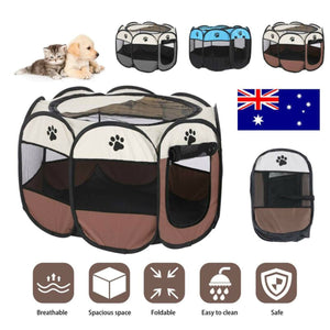 8-Panel Pet Playpen | Dog Puppy Cat Crate | Portable Tent Kennel | Extra Large | Brown
