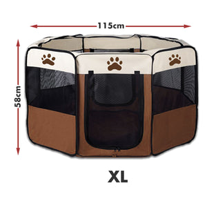 8-Panel Pet Playpen | Dog Puppy Cat Crate | Portable Tent Kennel | Extra Large | Brown