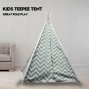 Giant Cotton Canvas Kids Teepee | Wigwam Pretend Play Tent | Indoor Outdoor Party | Green