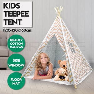 Giant Cotton Canvas Kids Teepee | Wigwam Pretend Play Tent | Indoor Outdoor Party | Orange