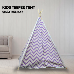 Giant Cotton Canvas Kids Teepee | Wigwam Pretend Play Tent | Indoor Outdoor Party | Purple
