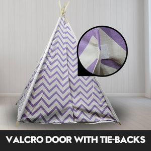 Giant Cotton Canvas Kids Teepee | Wigwam Pretend Play Tent | Indoor Outdoor Party | Purple