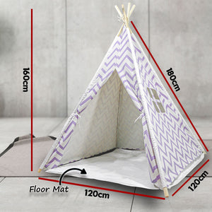Giant Cotton Canvas Kids Teepee | Wigwam Pretend Play Tent | Indoor Outdoor Party | Purple