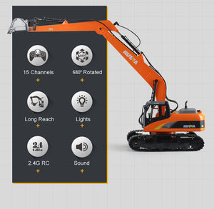 HUINA 1/14 RC Alloy Long Arm Excavator | Construction Engineering Toy