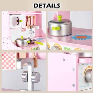 Kids Wooden Kitchen Play Set | Pretend Toy | Toddlers Children Cooking Food Cookware