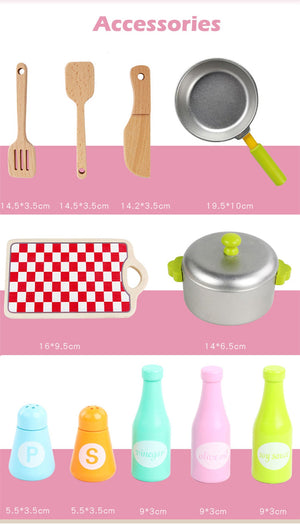 Kids Wooden Kitchen Play Set | Pretend Toy | Toddlers Children Cooking Food Cookware