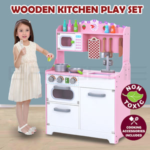 Kids Wooden Kitchen Play Set | Pretend Toy | Toddlers Children Cooking Food Cookware