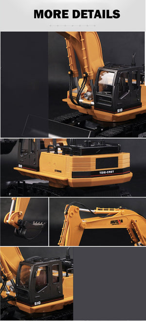 HUINA 1/16 RC Alloy Excavator | 11CH Digger Construction Toy