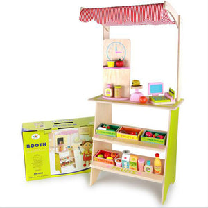Kids Wooden Pretend Play Marketplace Stand | Fruit Veg Shop Stall | Supermarket Toy