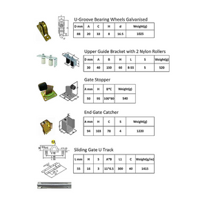 Sliding Gate Hardware Accessories Kit | 6m Track | Wheels | Stopper | Roller Guide