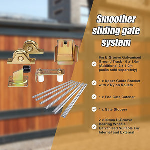 Sliding Gate Hardware Accessories Kit | 6m Track | Wheels | Stopper | Roller Guide