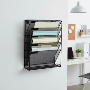 Wall Mount 6 Pocket Hanging File Sorter Organizer Folder Holder Rack Storage