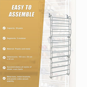 36 Pair Shoe Holder Organiser | Over The Door Hanging Shelf Rack | Storage Hook