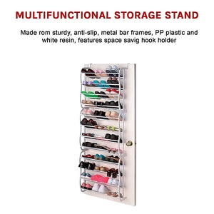 36 Pair Shoe Holder Organiser | Over The Door Hanging Shelf Rack | Storage Hook
